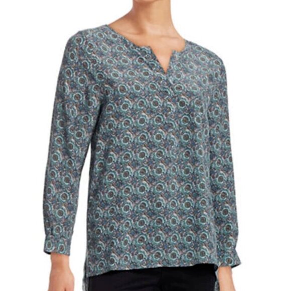 Joie Silk Blouse Womens XS Blue Vneck Long Sleeve Floral Lightweight Top Relaxed - Picture 4 of 7